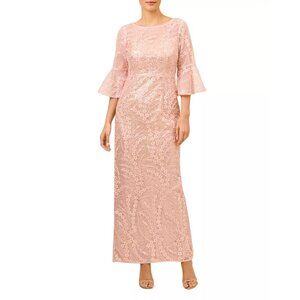 Wedding Guest Adrianna Papell Blush Sequin Lace Gown Size 6 Elegant Formal